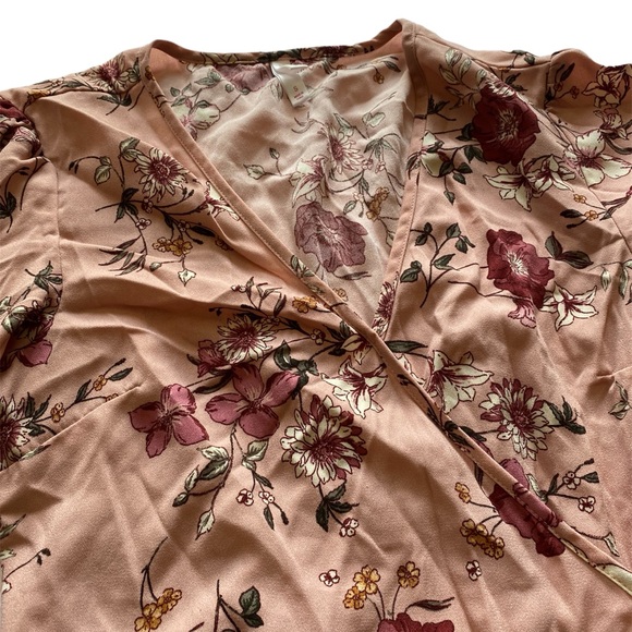 Xhilaration Pink Floral Long Sleeve Wrap Dress | V-Neck Boho Cottagecore S - Picture 4 of 4